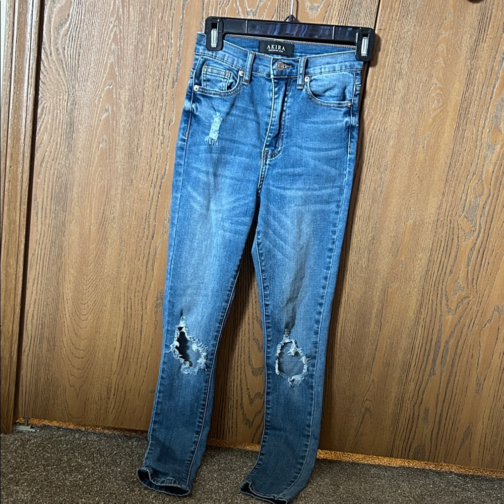 AKIRA Blue Ripped Skinny Jeans